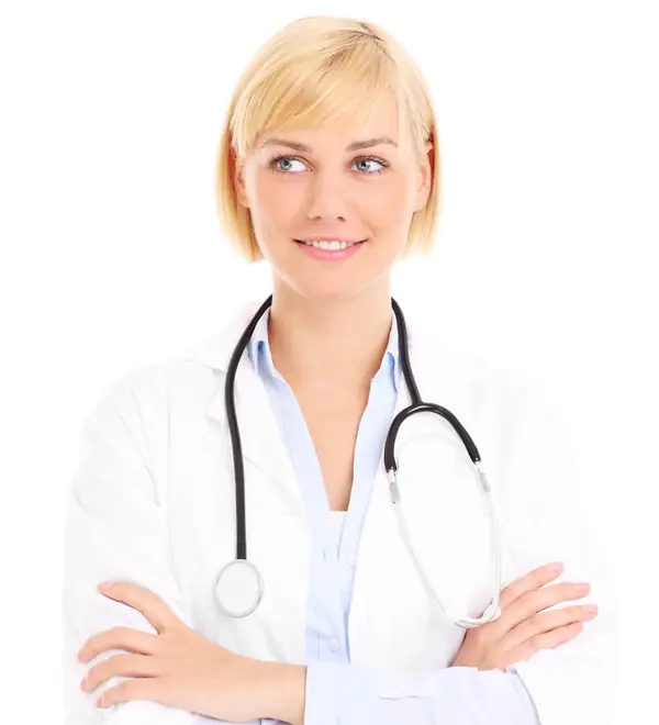 Happy nurse looking to the right